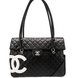 Chanel Cambon Ligne Black Flap Tote Quilted Lambskin Leather Shoulder Bag